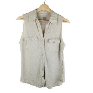 MAJESTIC Paris Shirt Small Linen Silk Button‎ up Distressed Lightweight Oatmeal